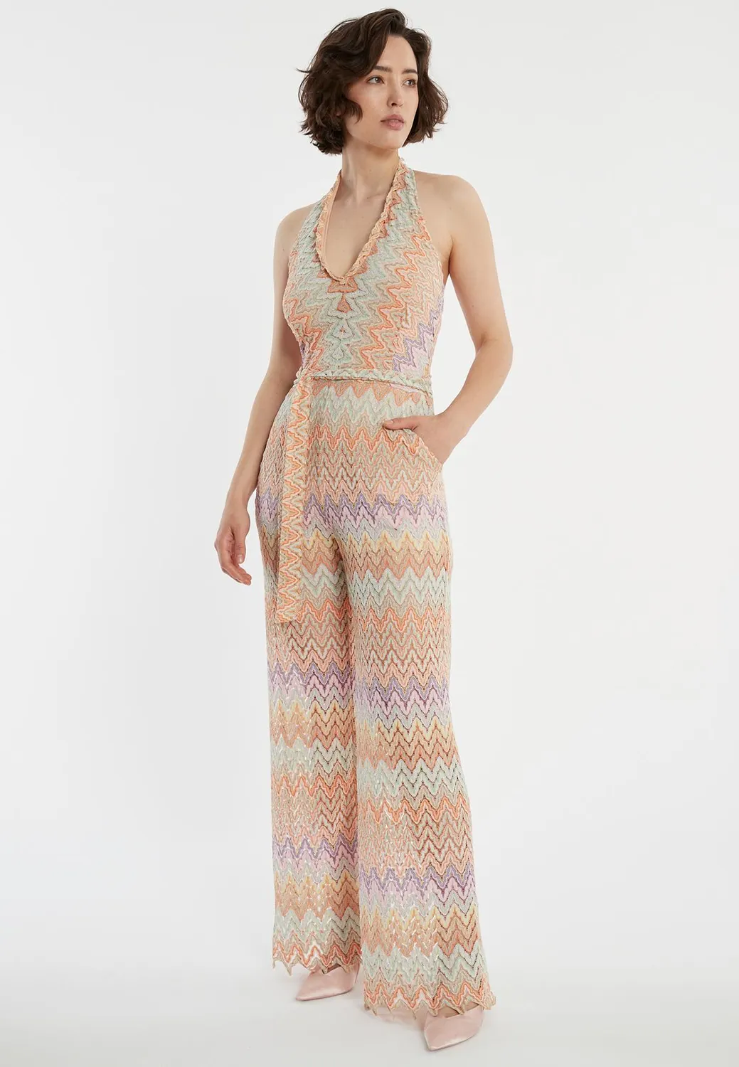 Ana Alcazar Zana tuta lunga halter zigzag pastello