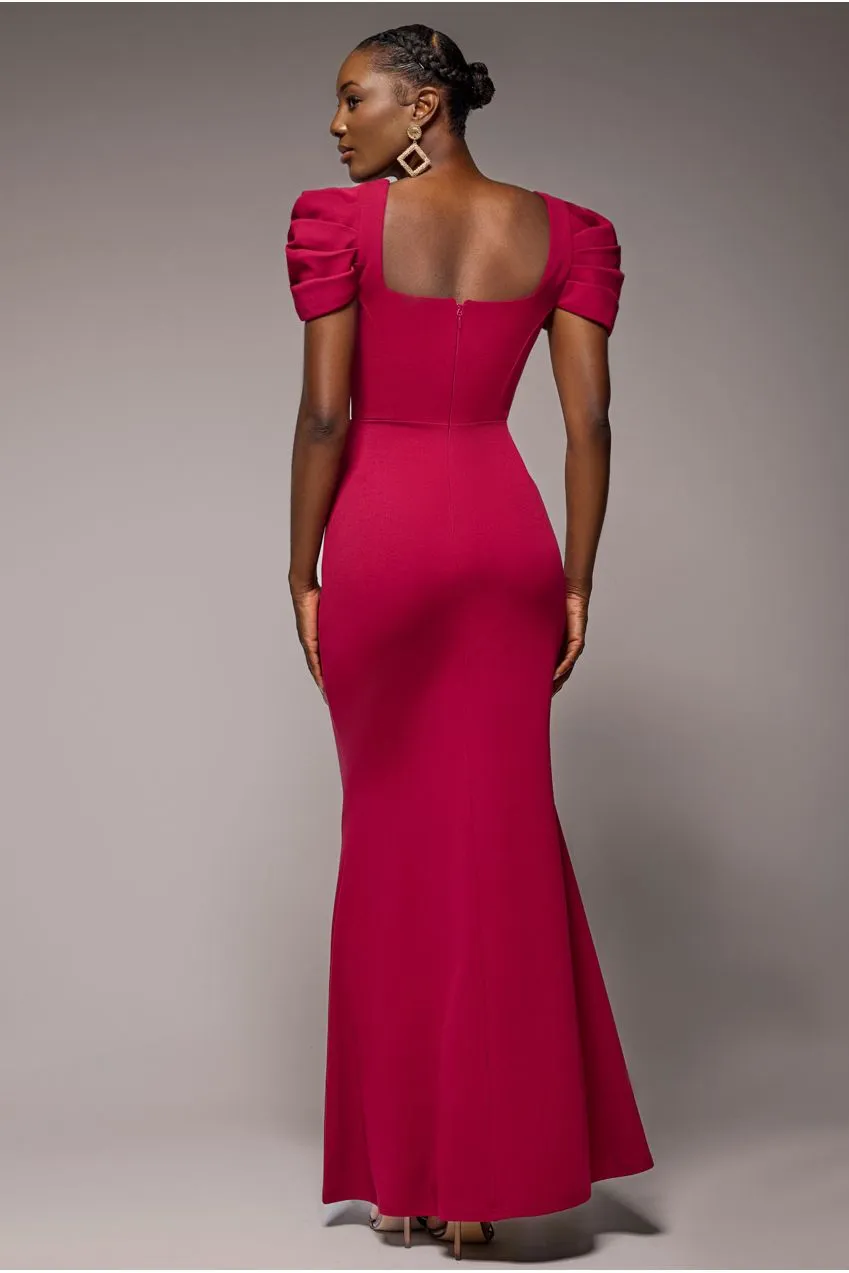 Goddiva DR4798 abito maxi bordeaux scuba scollo V