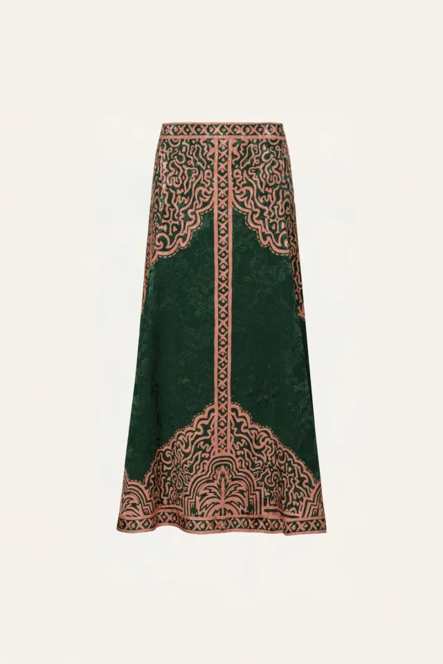 Johanna Ortiz Encanto De Isla Gonna Midi Verde Salmone