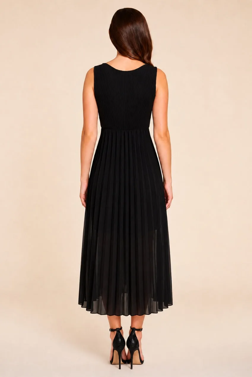Honor Gold Tess abito midi nero chiffon pieghe
