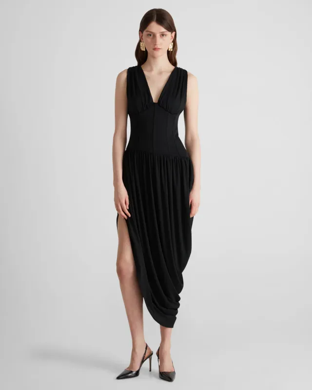 Violante Nessi Fila abito nero jersey scollo a V
