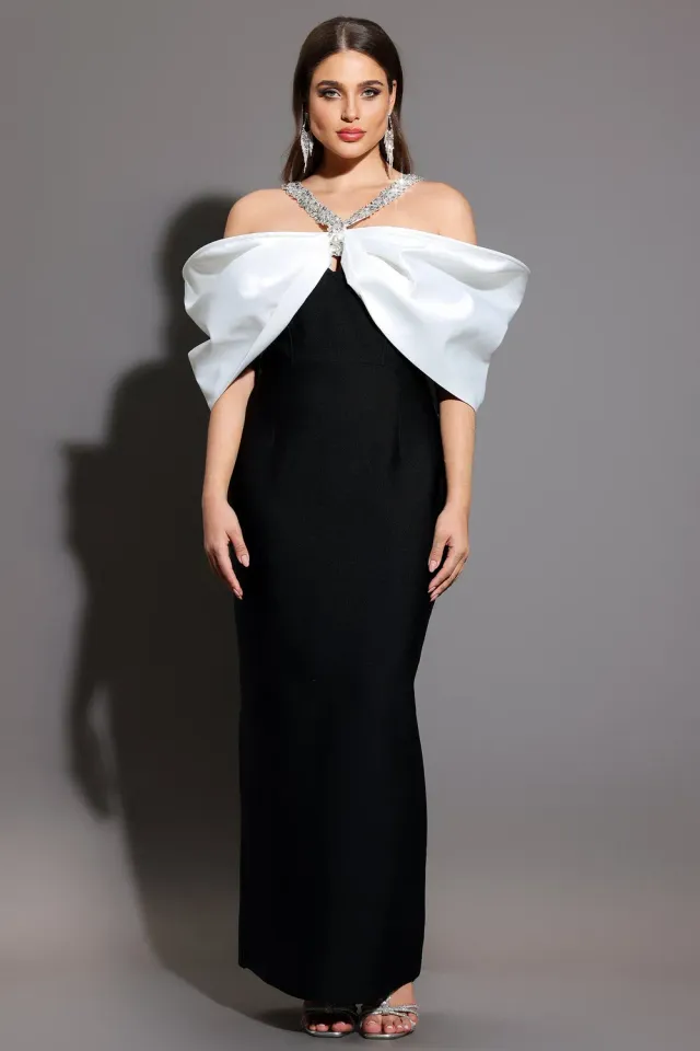 Bella Barnett Lucifa Halter Bow Bandage abito maxi nero XL