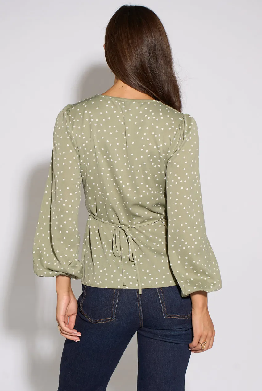 Gini London Spot Print camicia verde pois scollo V
