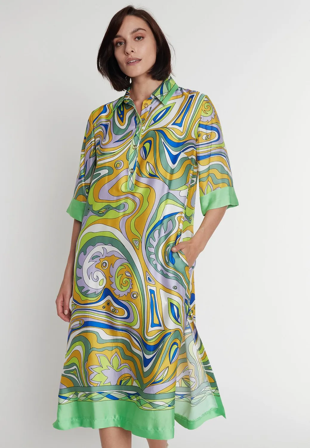 Ana Alcazar Pebola chemisier midi verde satin fantasia