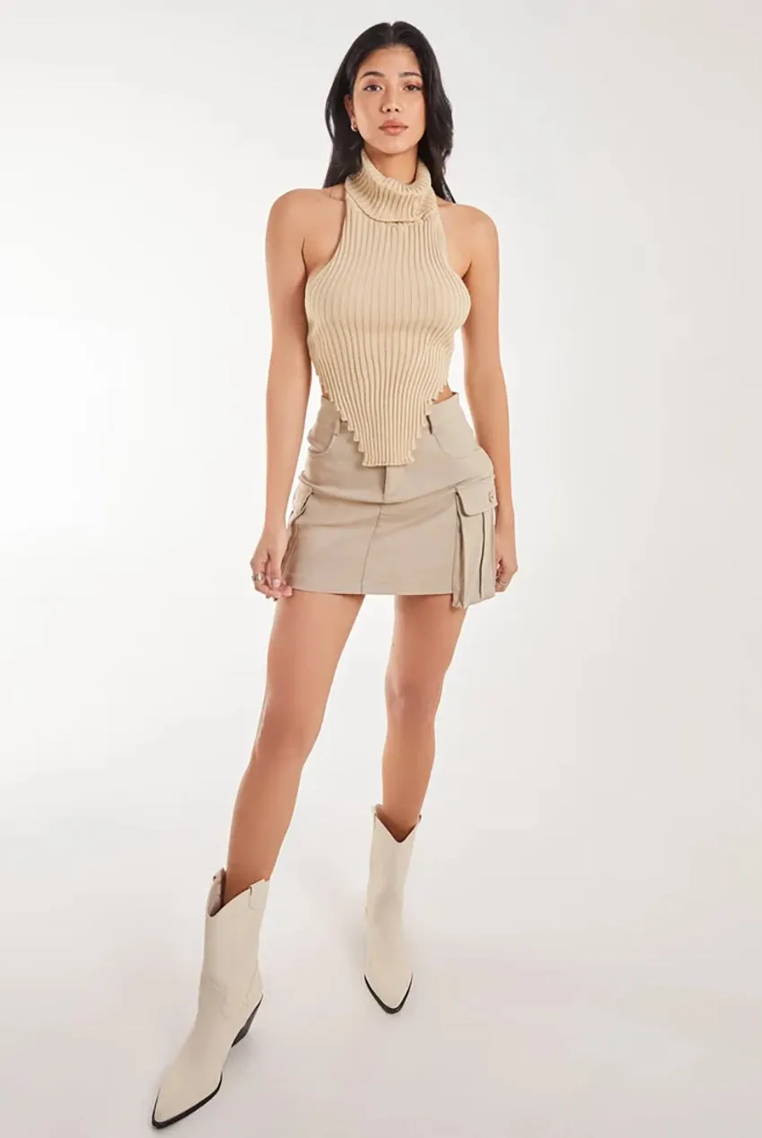 Pink Vanilla High Neck top halter maglia pietra S-L