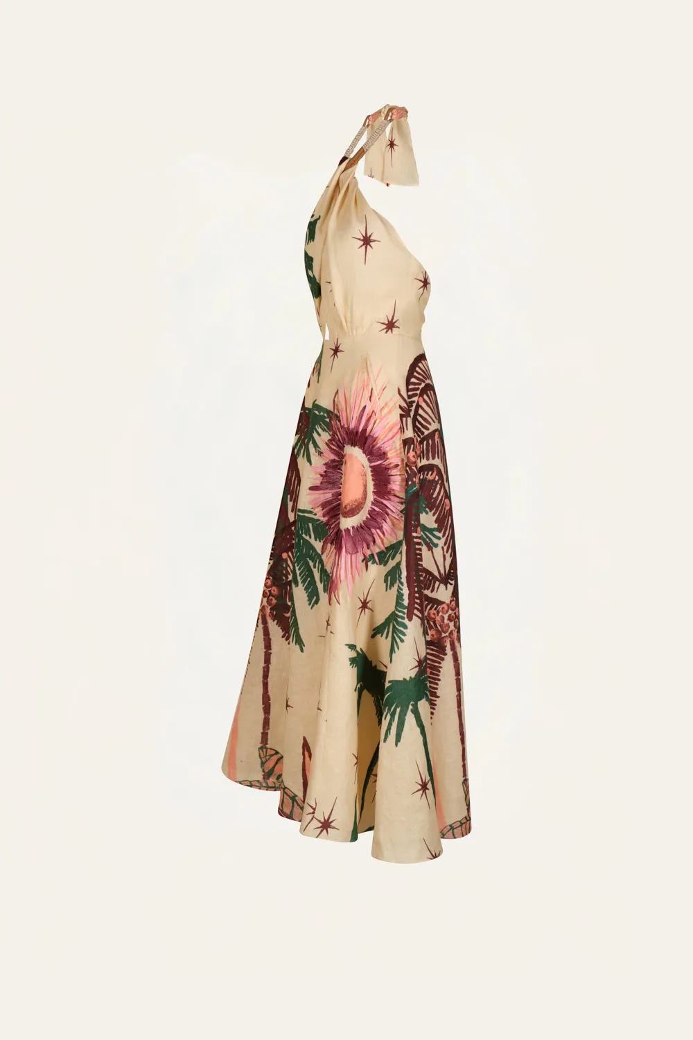 Johanna Ortiz Western Elements abito midi lino ecru ricamato