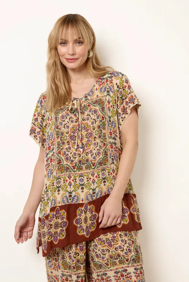 Blue Vanilla Paisley Tie Front top multicolor