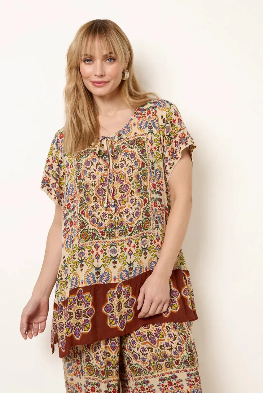 Blue Vanilla Paisley Tie Front top multicolor