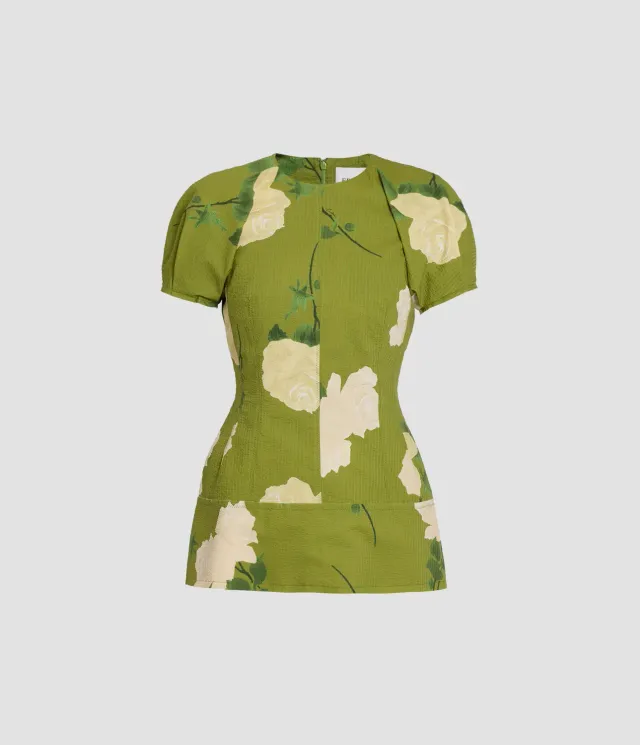 Erdem Top Floreale Seersucker Maniche Corte Goffrato