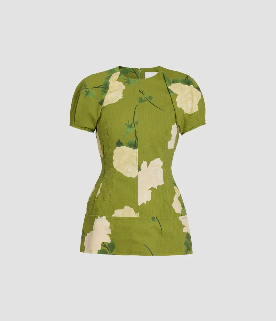 Erdem Top Floreale Seersucker Maniche Corte Goffrato