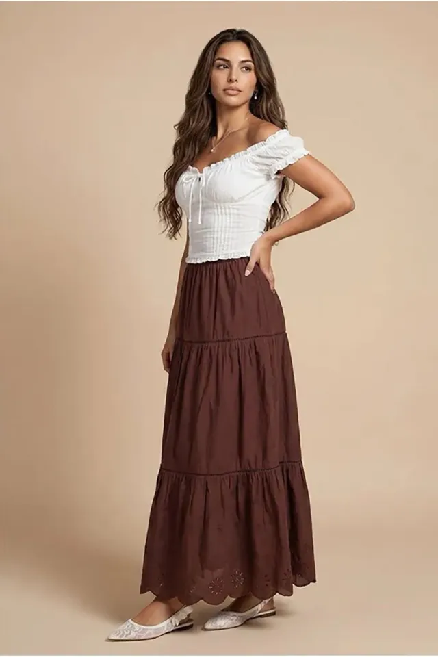 Urban Bliss Broderie Trim gonna maxi cioccolato leggera traforata