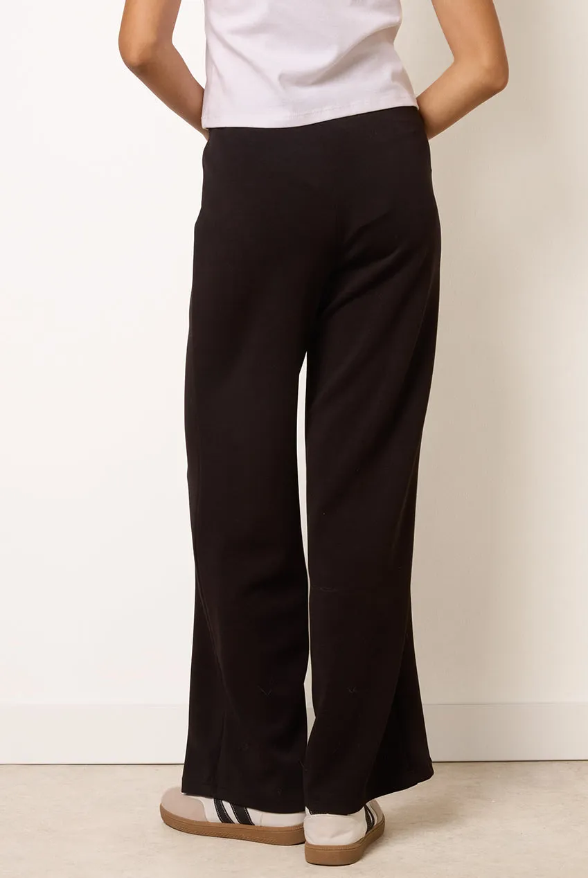 Goddiva Blue Vanilla Pintuck Pantaloni neri jersey gamba larga