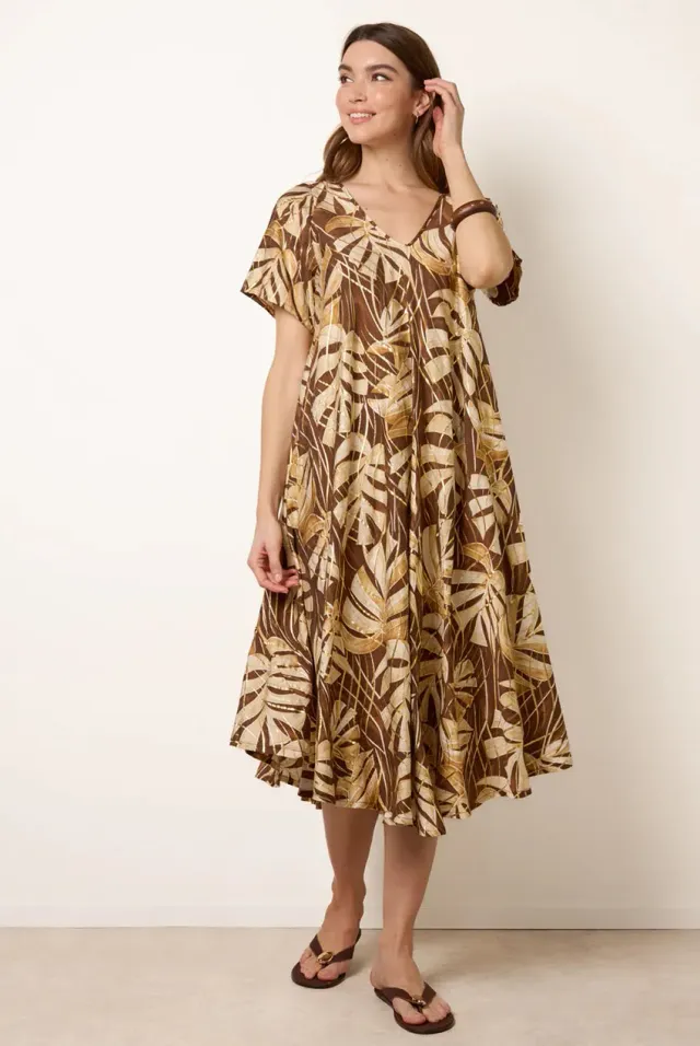 Blue Vanilla Tropical Kimono abito midi cioccolato metallizzato
