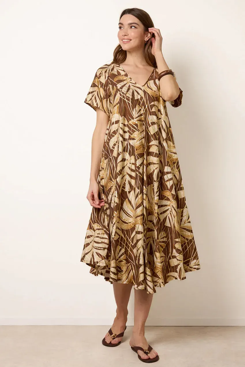 Blue Vanilla Tropical Kimono abito midi cioccolato metallizzato