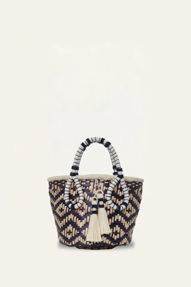 Johanna Ortiz Heritage borsa secchiello mini ecru blu