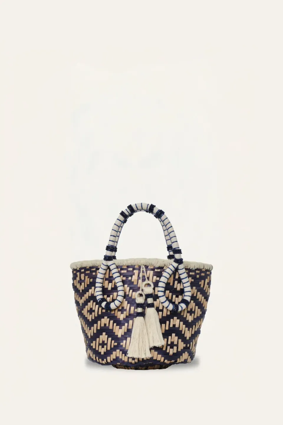 Johanna Ortiz Heritage borsa secchiello mini ecru blu