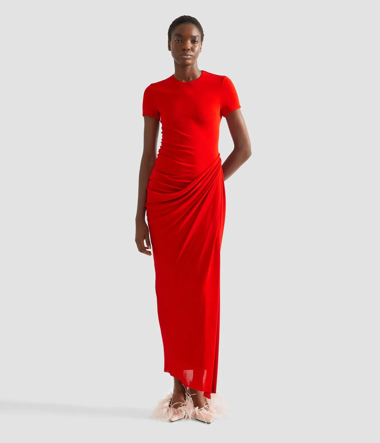 Erdem Fluid Crepe Jersey Short Sleeve Midi Dress abito rosso