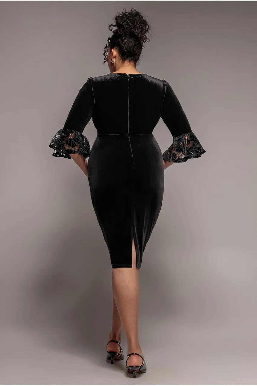 Goddiva Plus Abito Midi Velluto Nero Incrocio 22