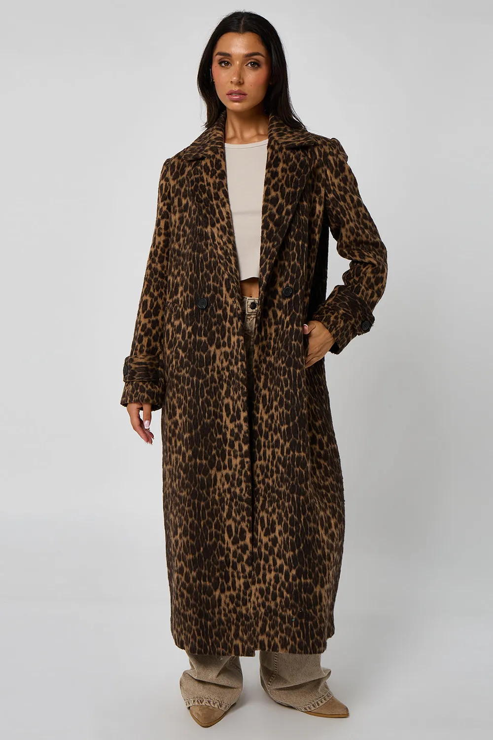 Urban Bliss Leopard Faux Wool cappotto leopardato lungo