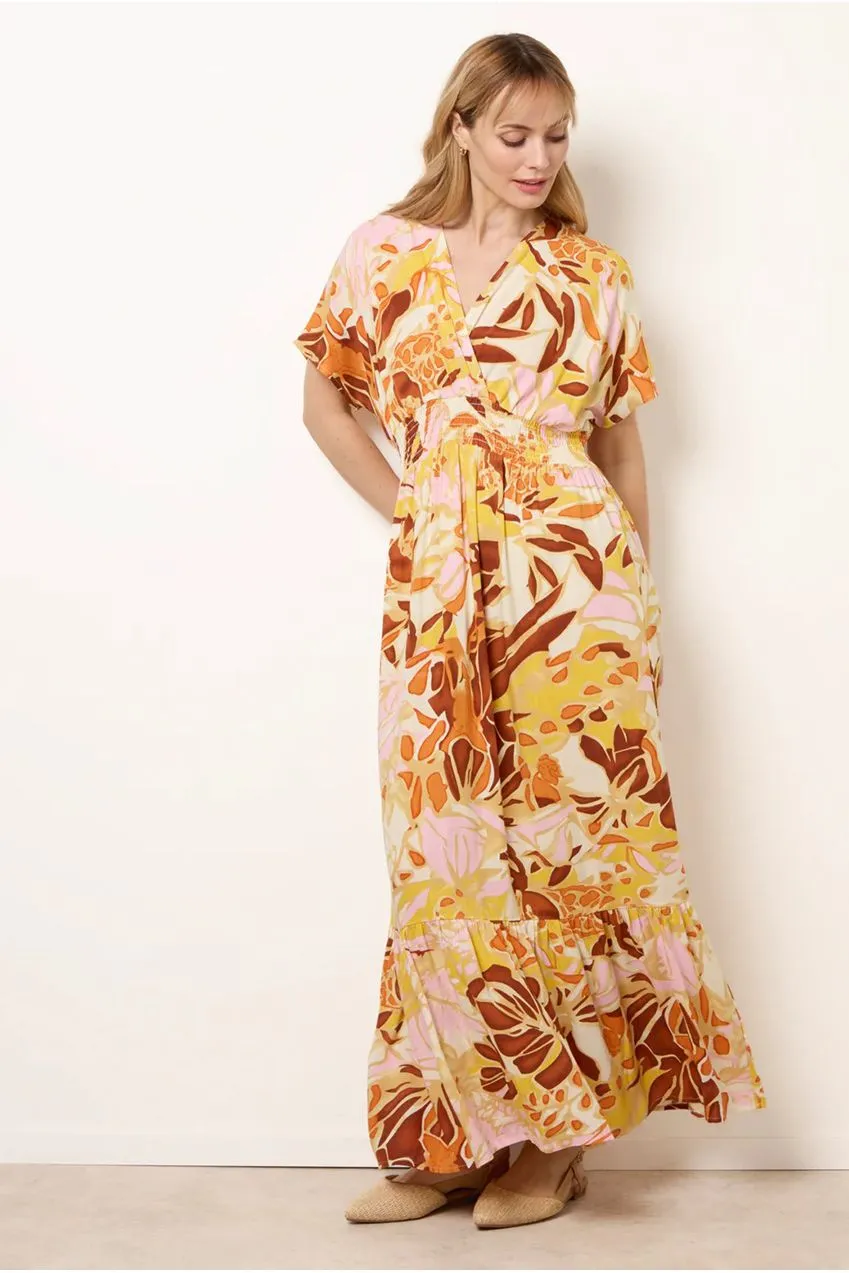 Blue Vanilla Tropical abito maxi multicolor scollo V