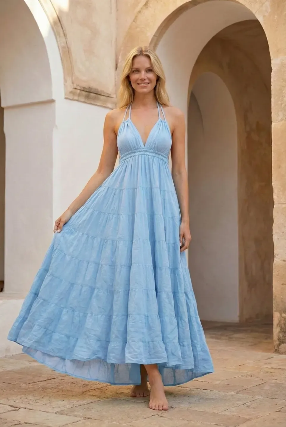 Antica Sartoria Positano FC324 abito lungo cotone turchese