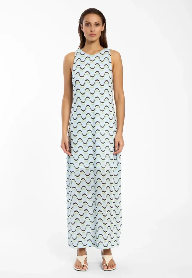 Ana Alcazar Dinea abito maxi onde azzurre