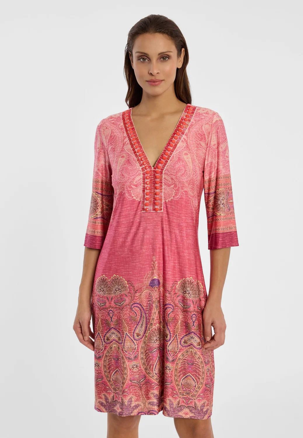 Ana Alcazar Dheen abito tunica rosa paisley scollo V