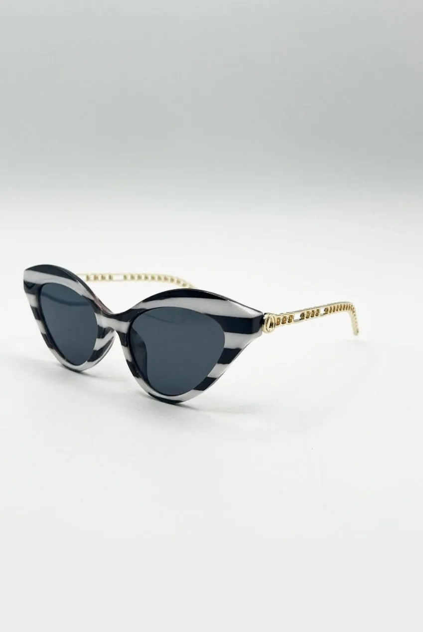 SVNX Cat-Eye occhiali da sole nero righe bianco oro
