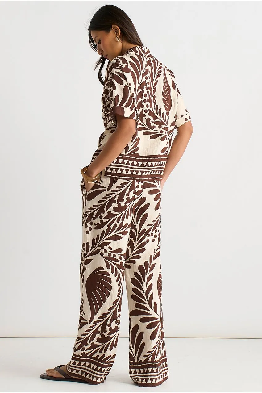 Gini London Camicia Resort Cioccolato Bordo Floreale