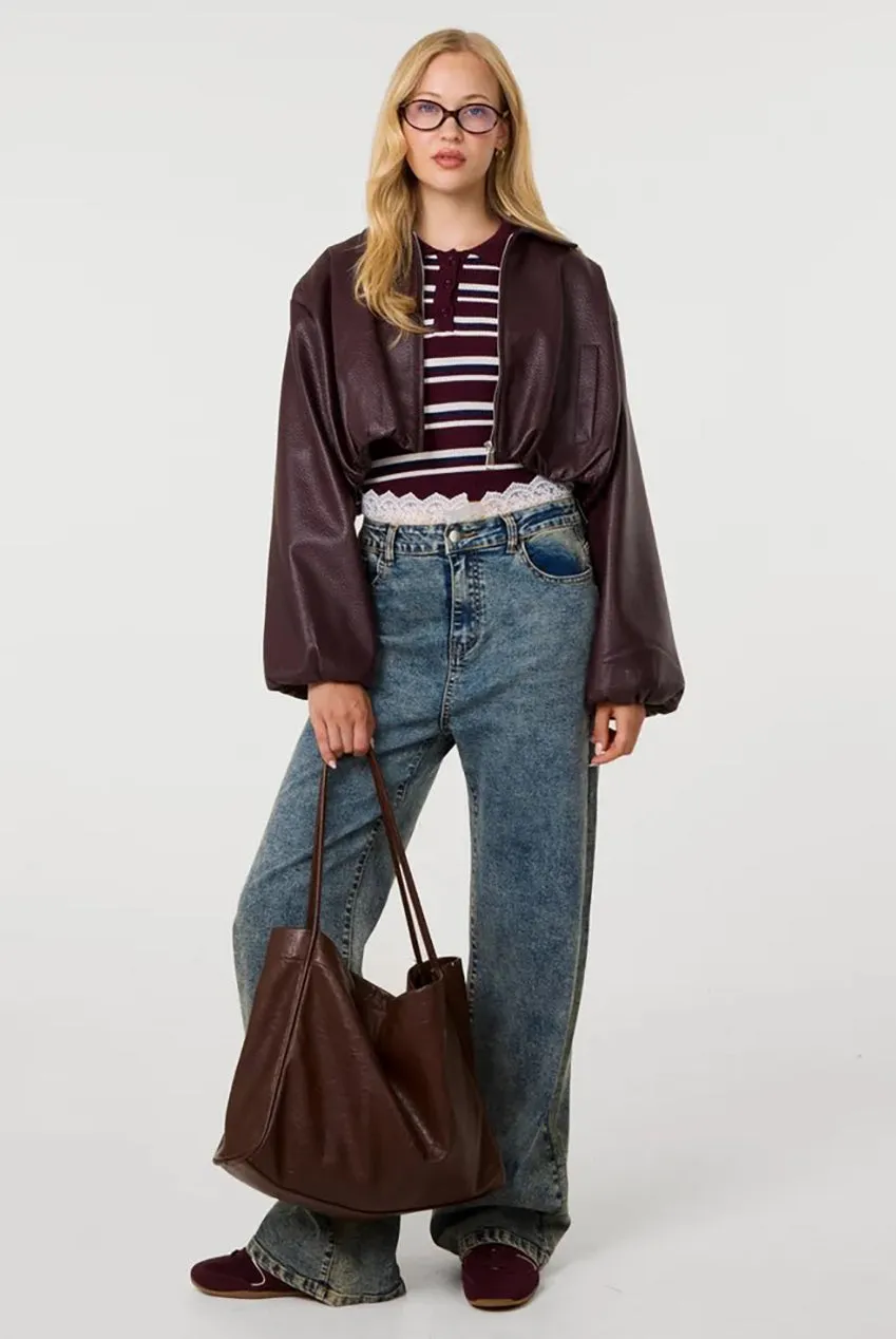 Pink Vanilla Puffball giacca ecopelle bordeaux cropped