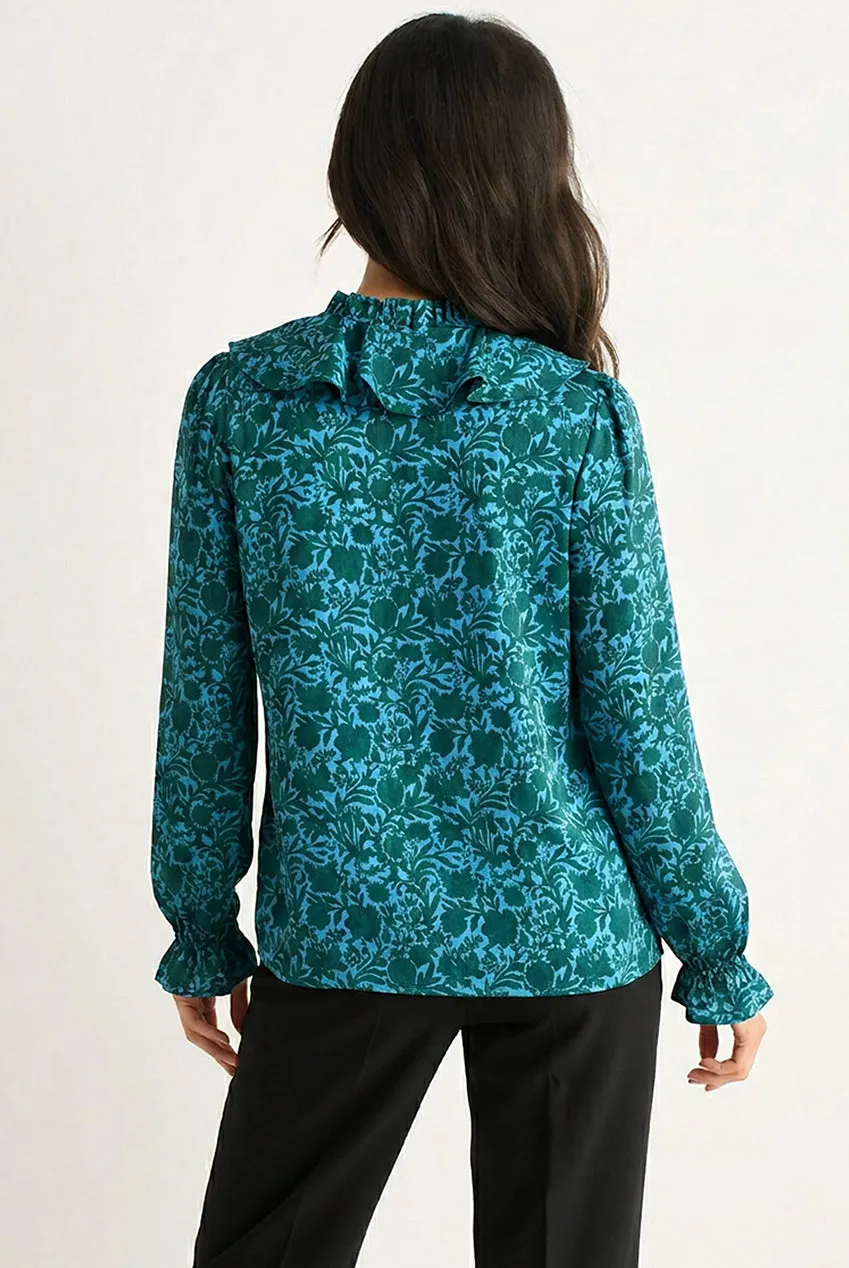 Gini London camicetta blu 10 floreale con rouche