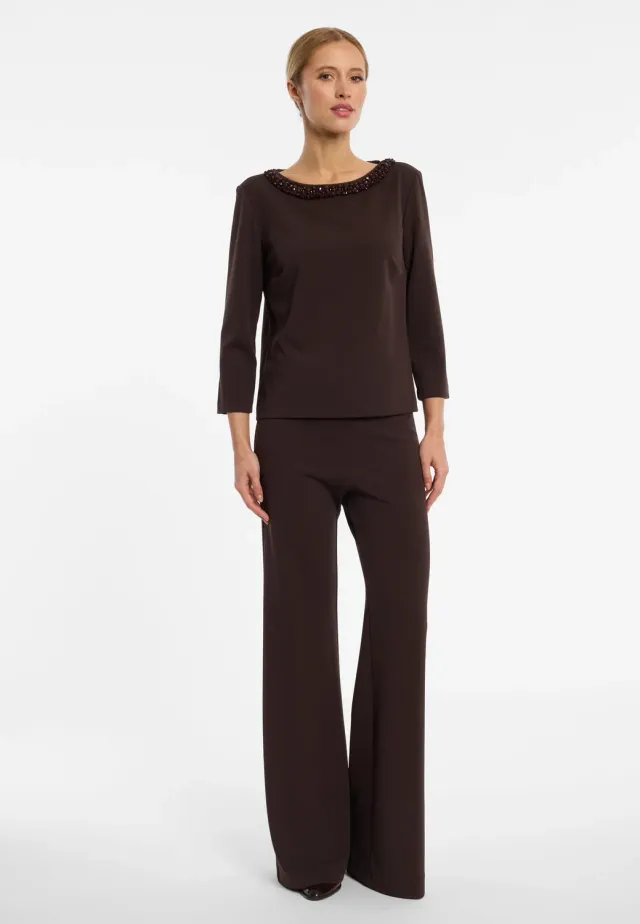 Ana Alcazar Engolys top elegante perline scollo barca