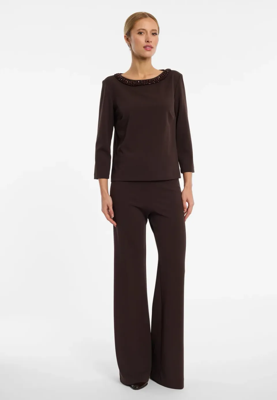 Ana Alcazar Engolys top elegante perline scollo barca