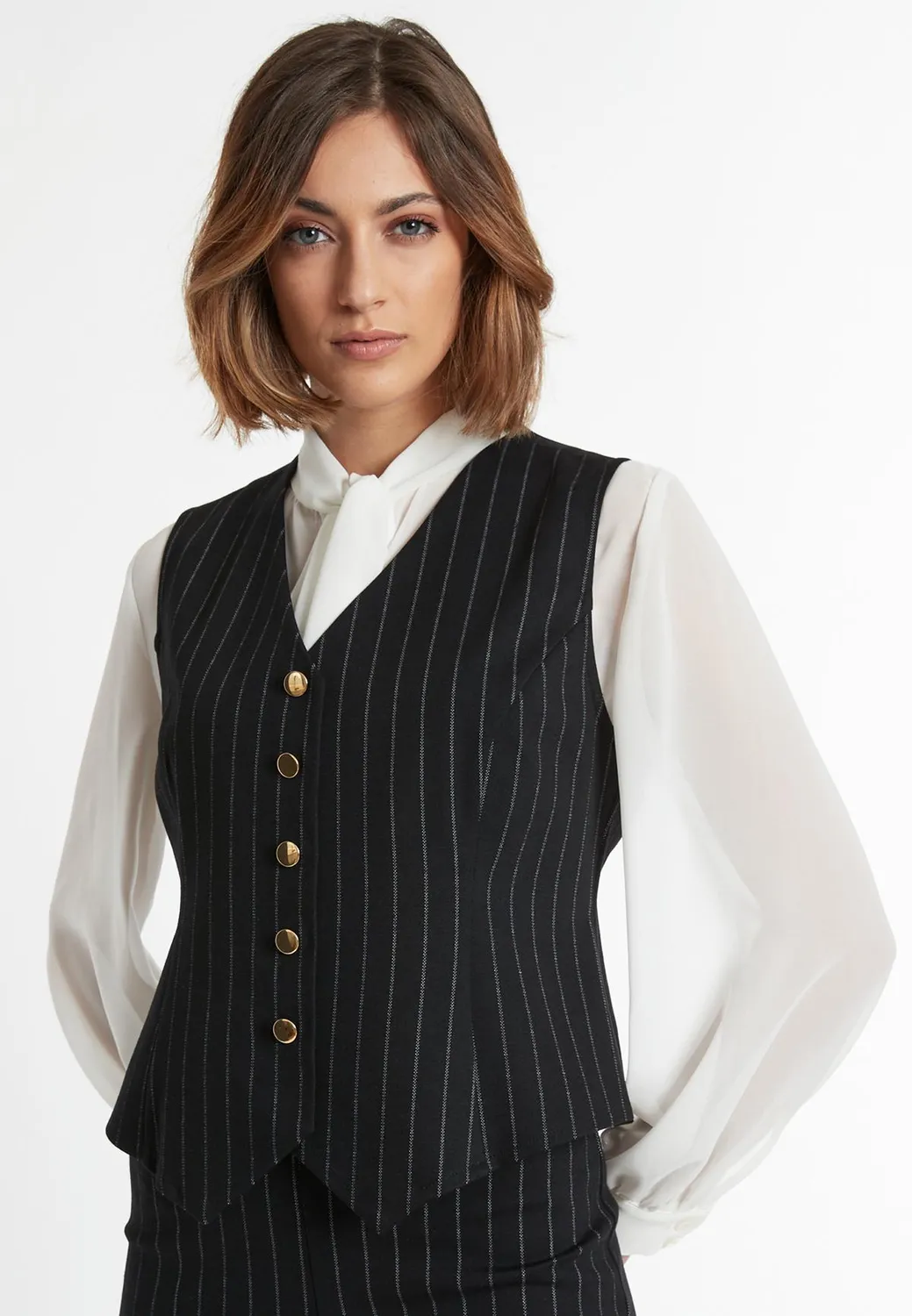 Ana Alcazar Somina gilet gessato cinque bottoni