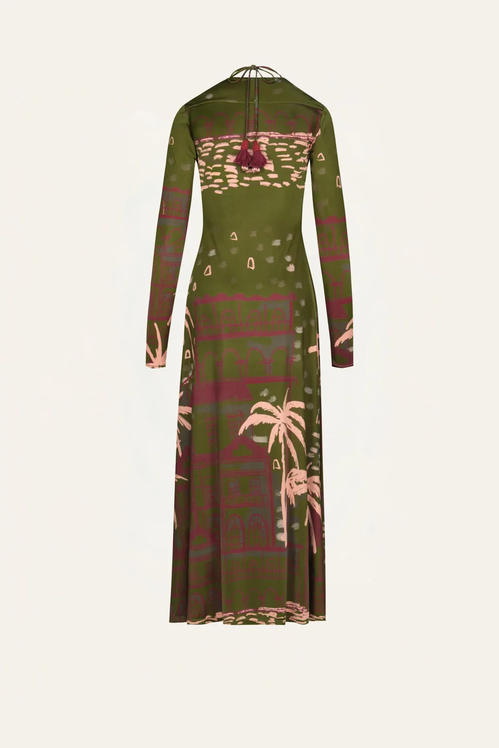 Johanna Ortiz Eternal Tropical abito midi verde shiny jersey