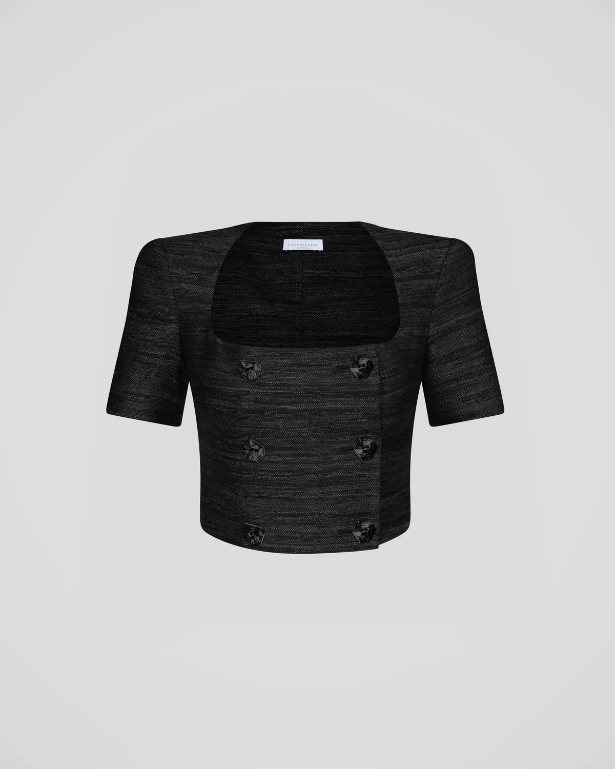Violante Nessi Vittoria top nero tweed doppiopetto