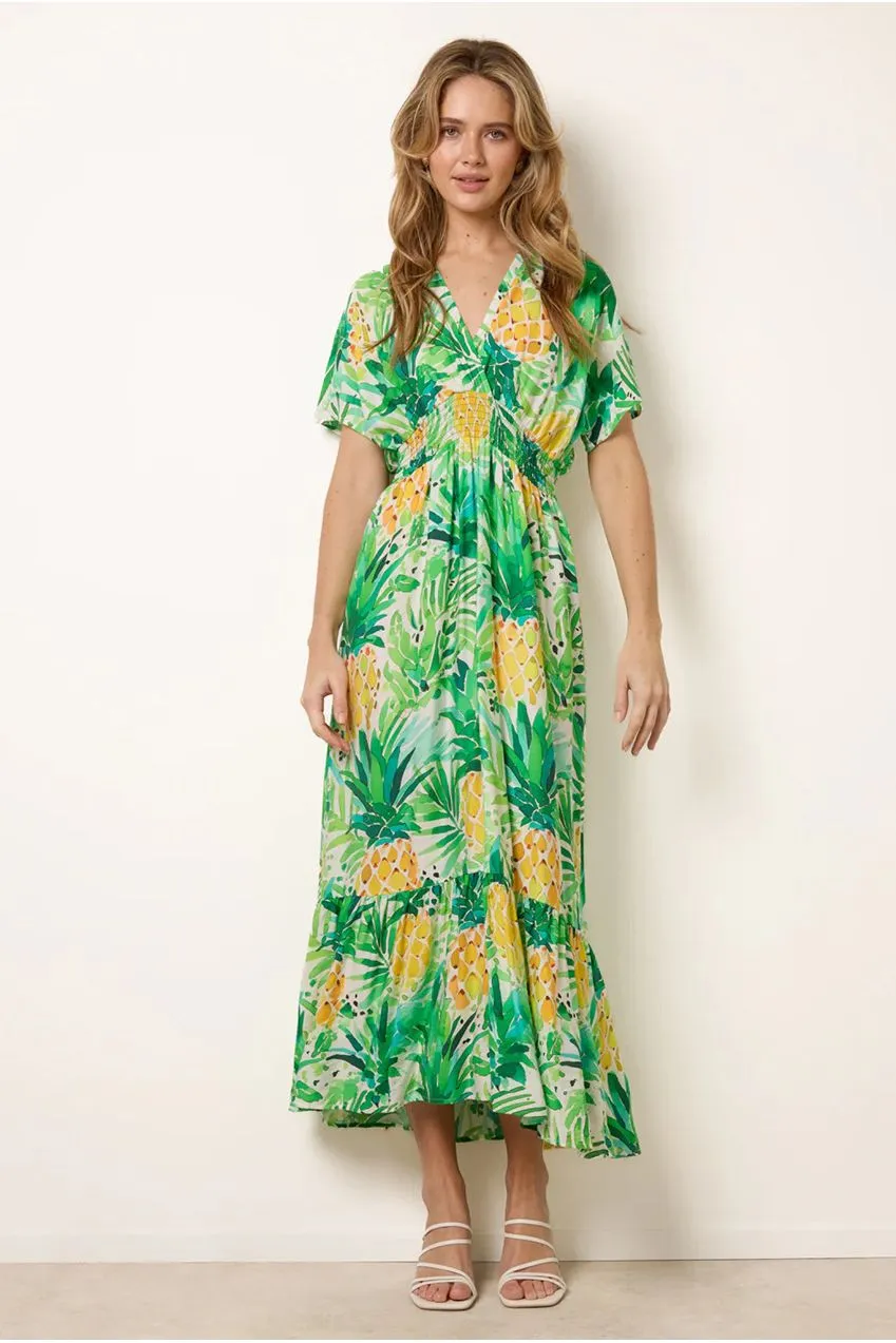 Blue Vanilla Pineapple Double V Abito Midi Verde Viscosa