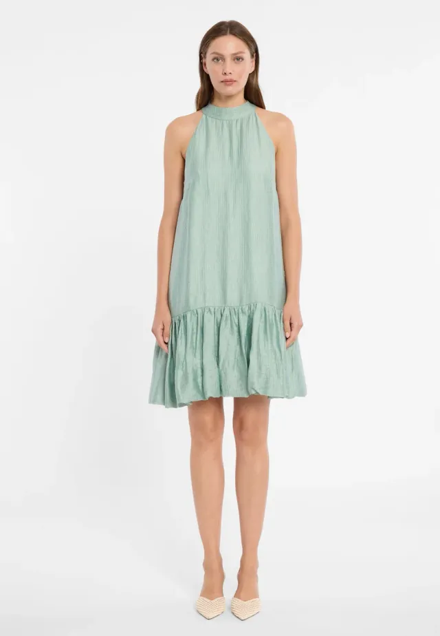 Ana Alcazar Dorila abito corto verde salvia collo halter