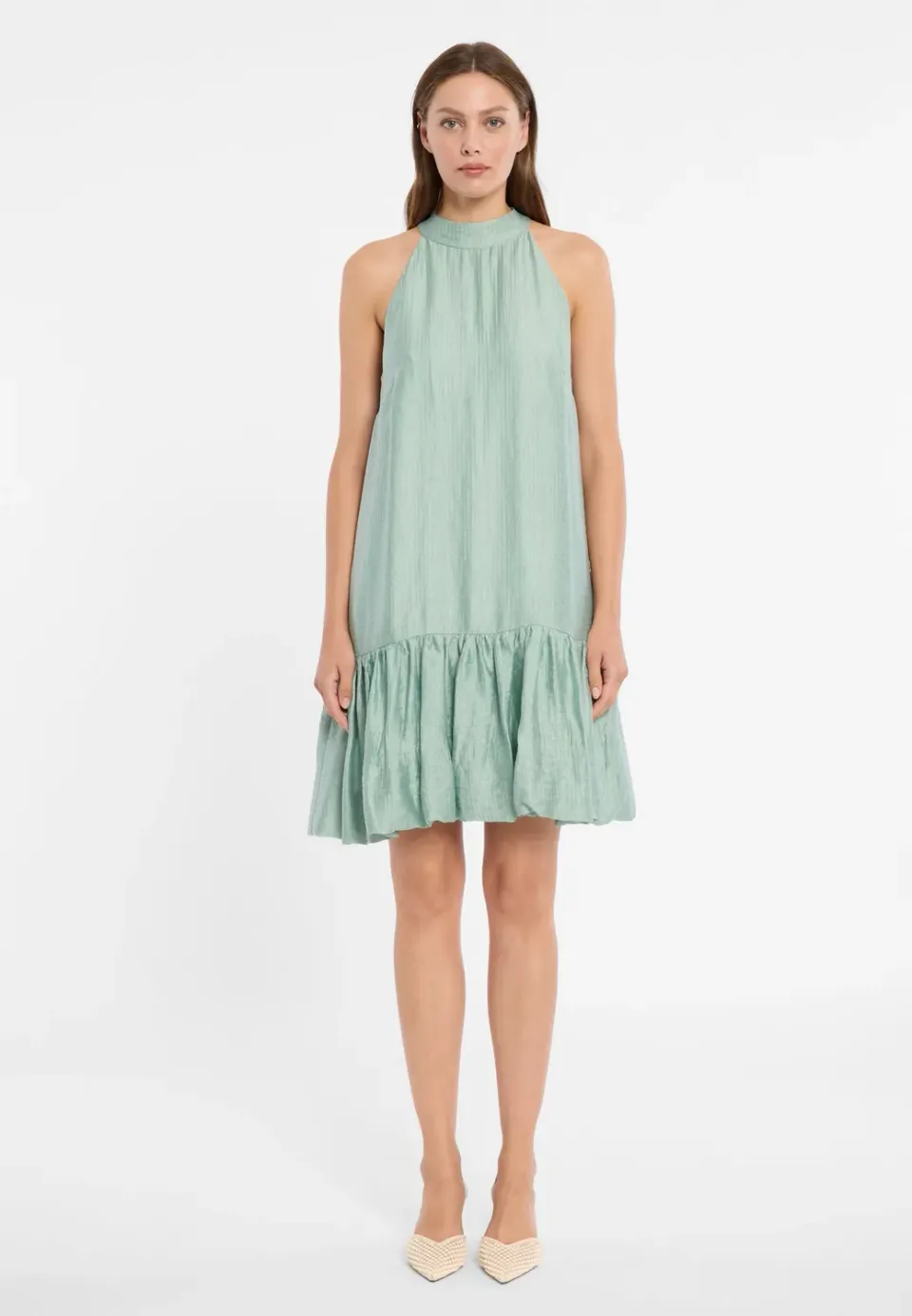 Ana Alcazar Dorila abito corto verde salvia collo halter