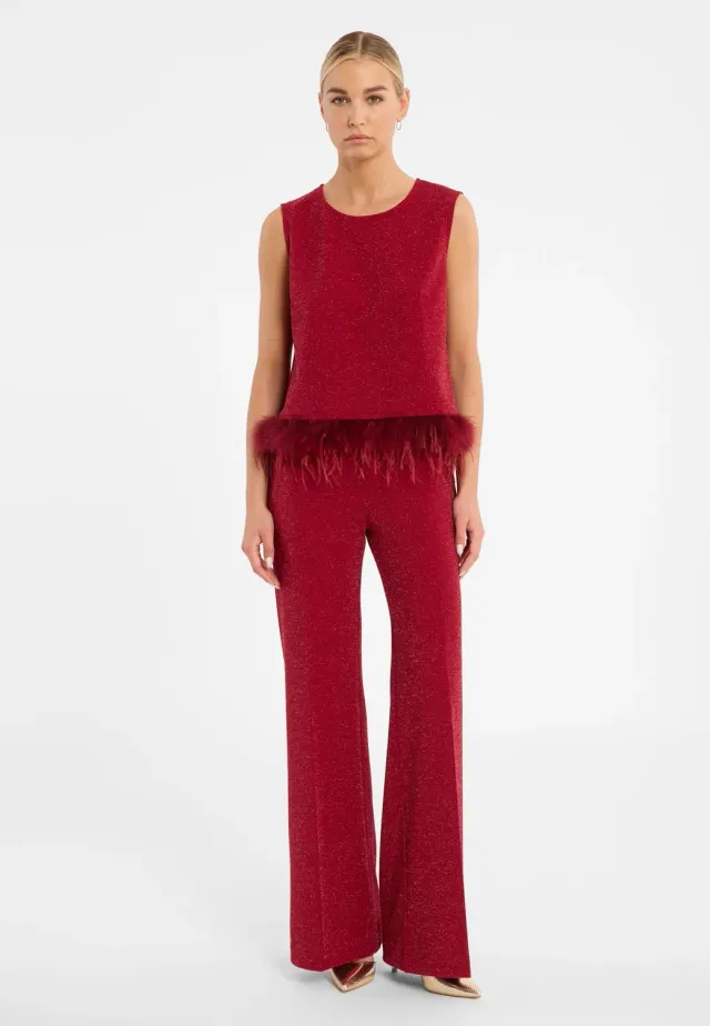 Ana Alcazar Cilly top lurex rosso con piume