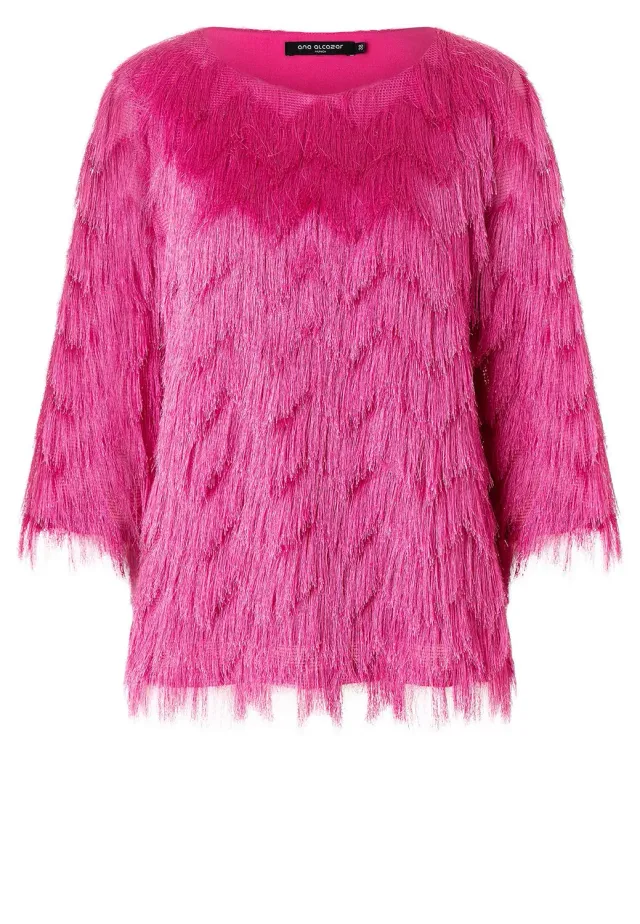 Ana Alcazar Macia top frange rosa zigzag