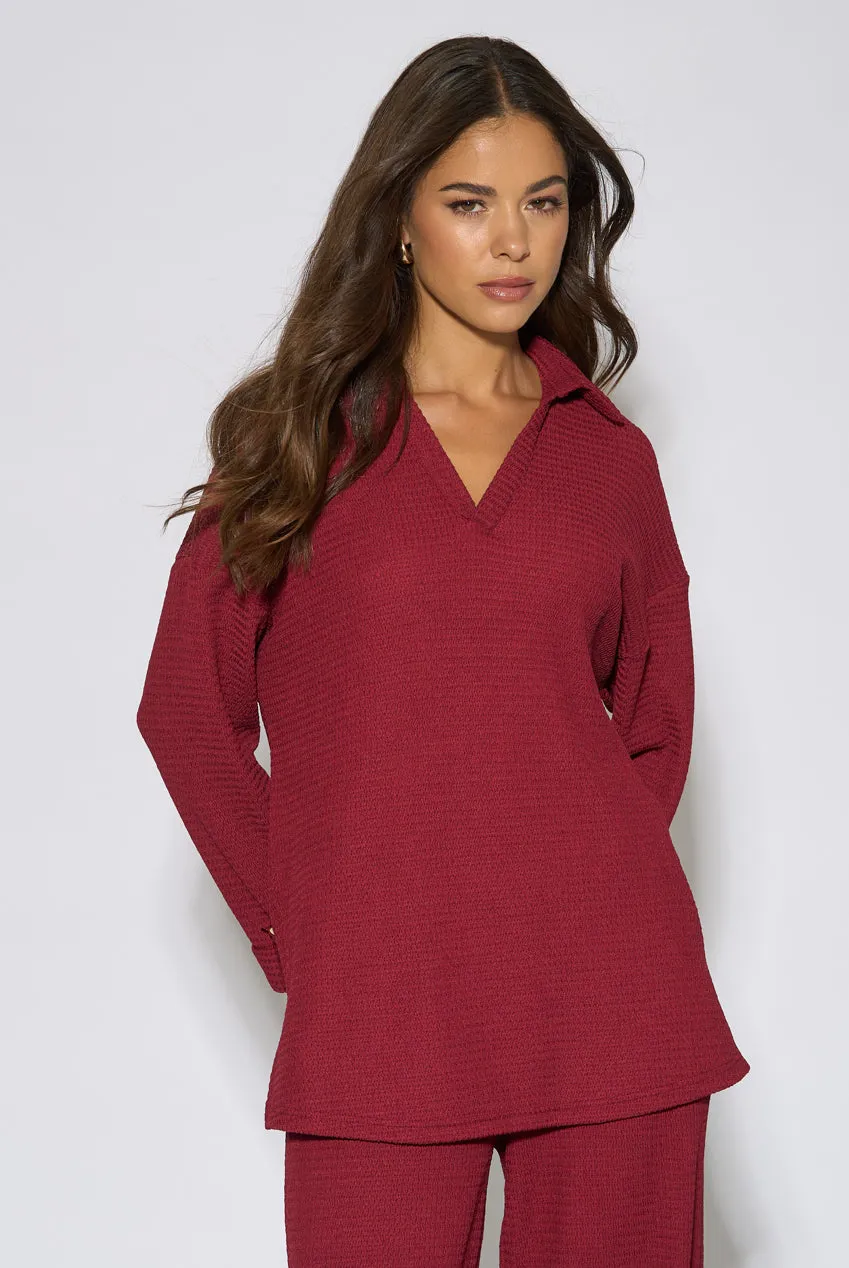 Gini London Mulberry Top Scollo V Berry Manica Lunga