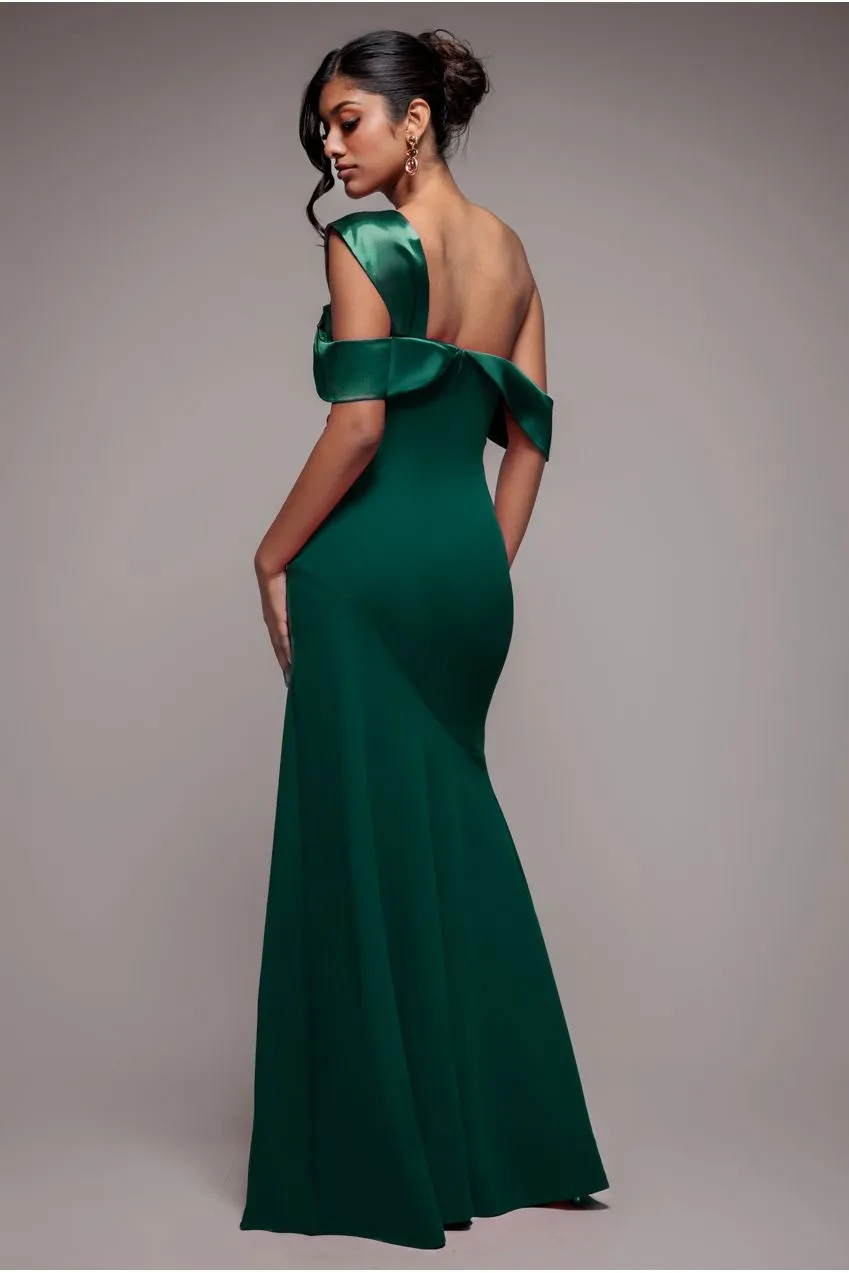 Goddiva One Shoulder Satin Band abito verde smeraldo