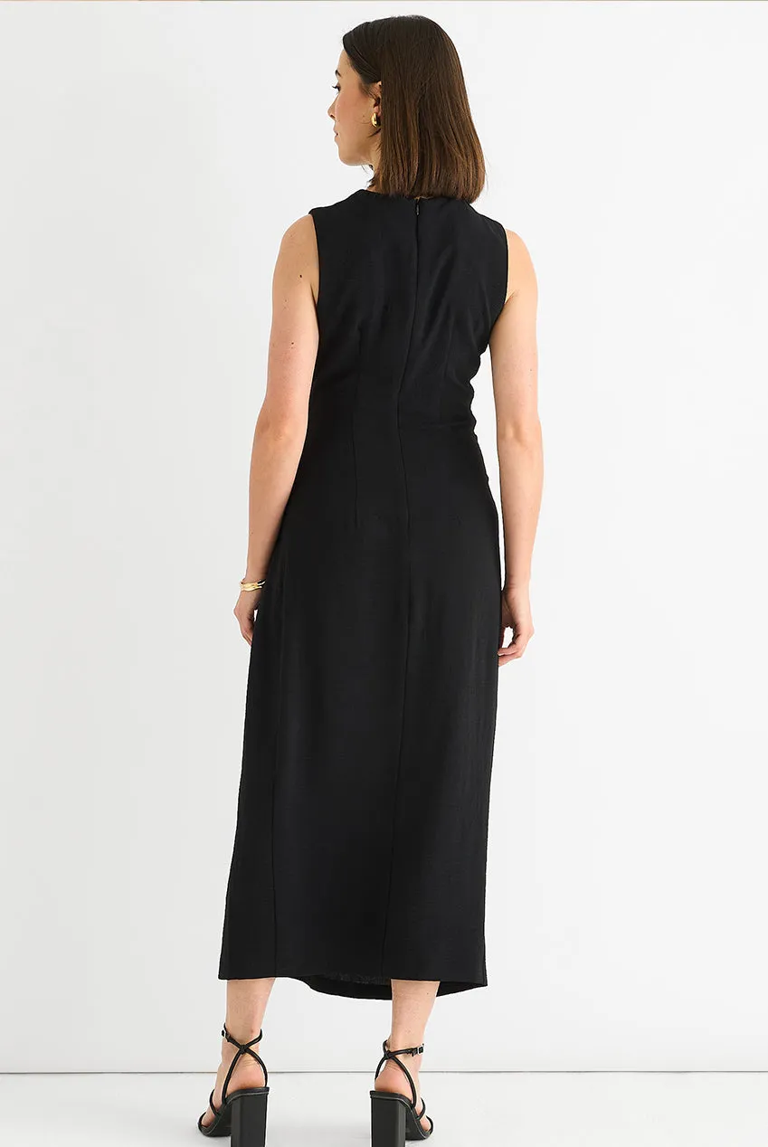 Gini London Waist Ruched Metal Trim abito midi nero