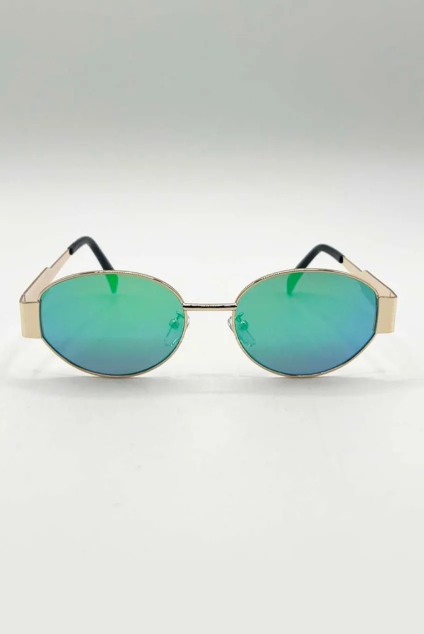 SVNX Oval occhiali da sole oro verde UV400
