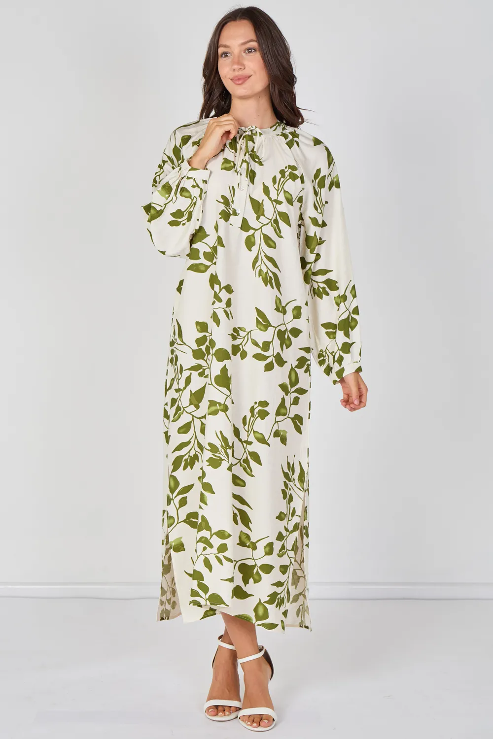 Goddiva Love Sunshine Leaf Print abito maxi verde S-XL