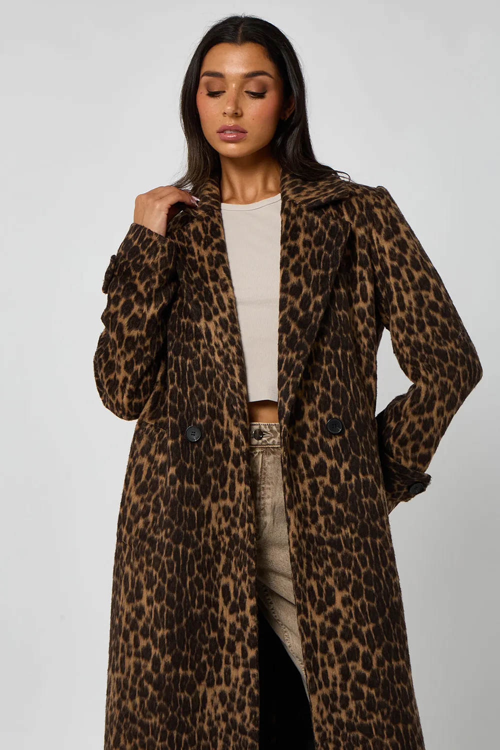 Urban Bliss Leopard Faux Wool cappotto leopardato lungo