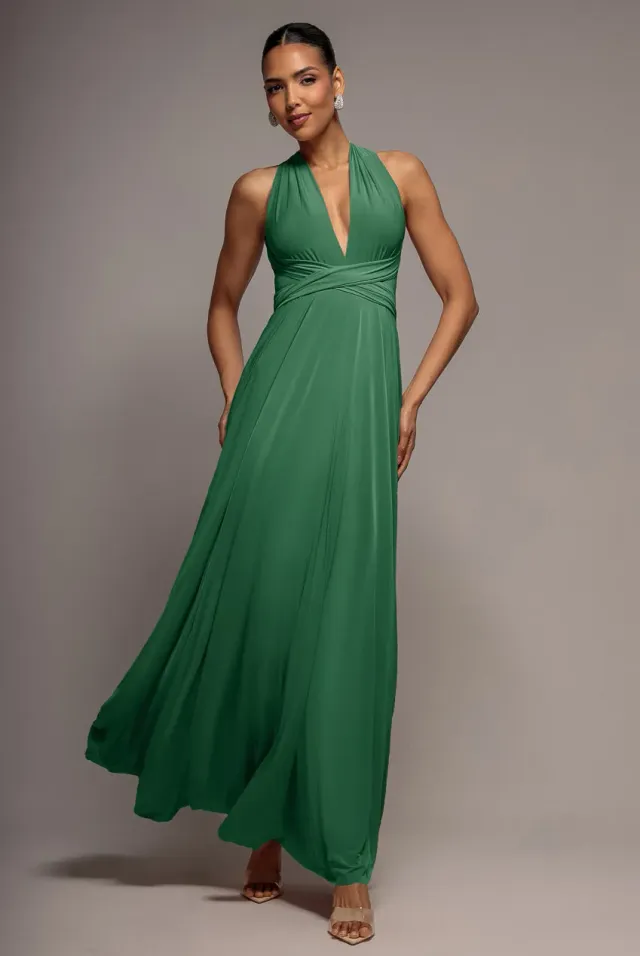 Goddiva Multiway abito maxi verde smeraldo allacciato