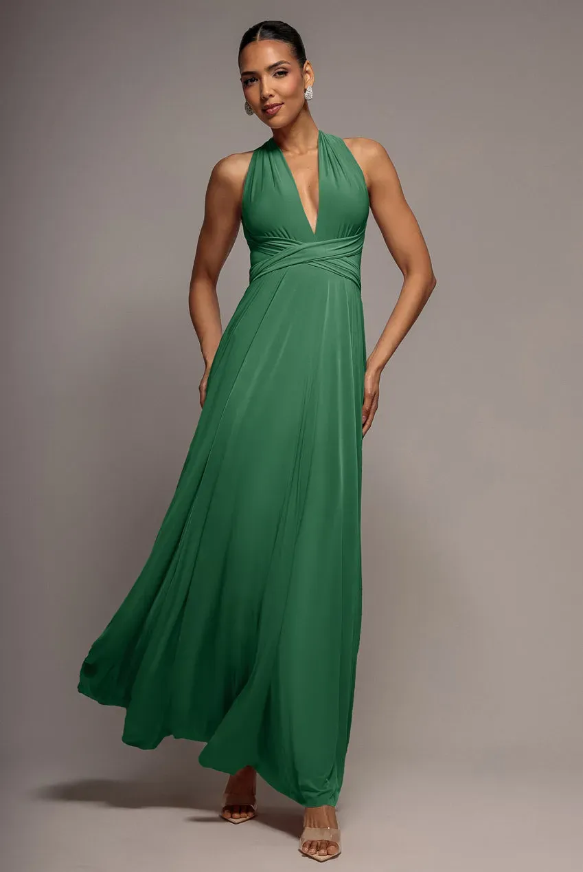 Goddiva Multiway abito maxi verde smeraldo allacciato