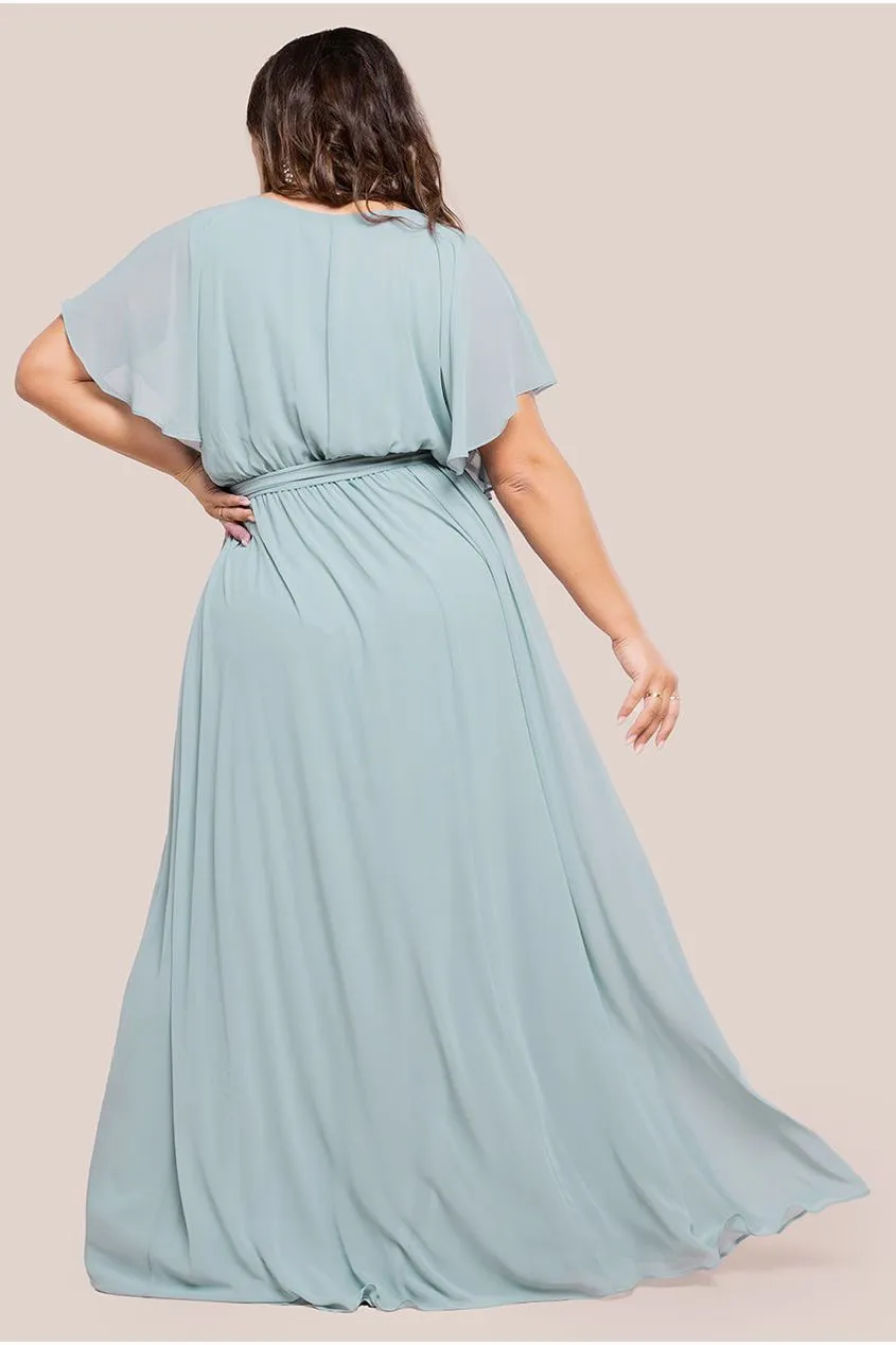 Goddiva Plus Flutter Sleeve Wrap abito verde salvia